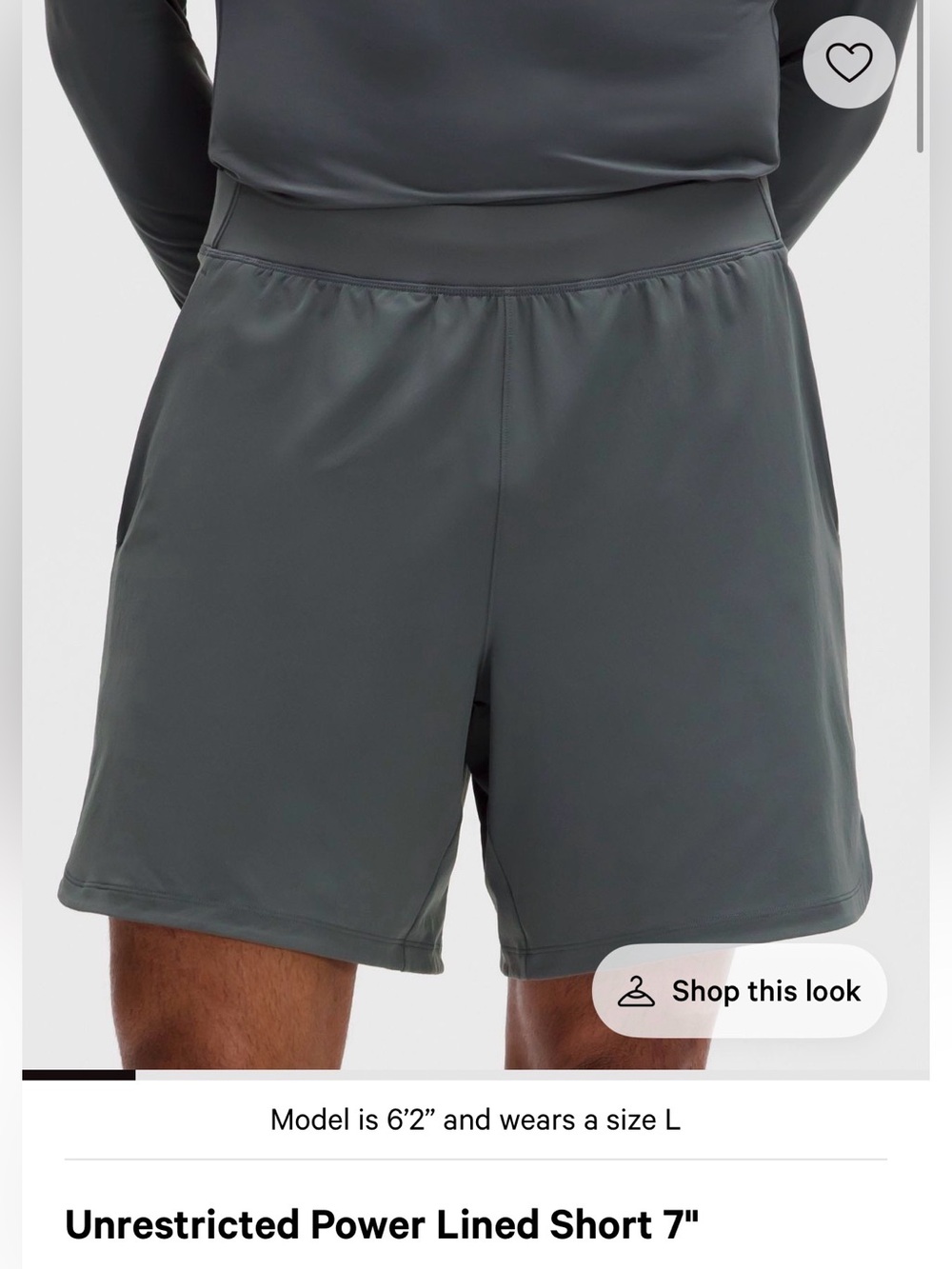 lululemon Men’s Unrestricted Power Shorts Onyx Grey